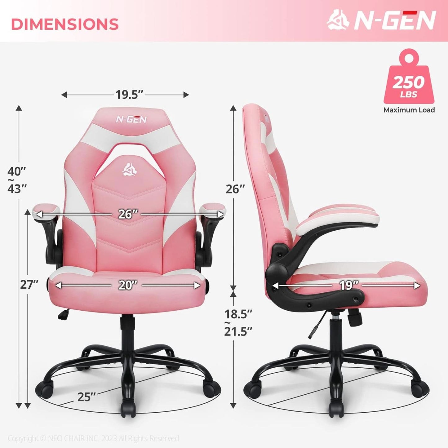 Pink Ergonomic Gaming Chair With Adjustable Lumbar Support