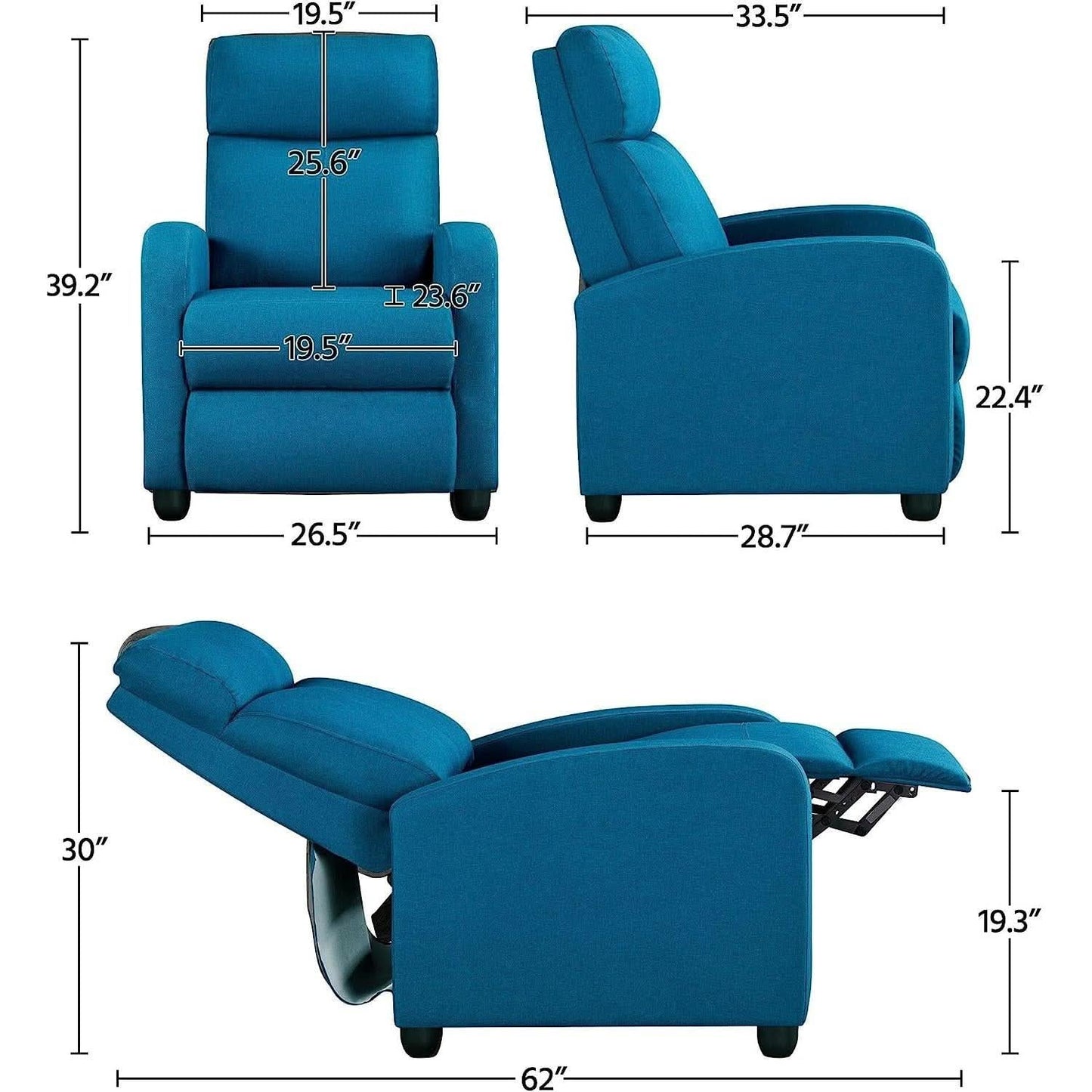 Blue Fabric Recliner Chair For Living Room Comfort