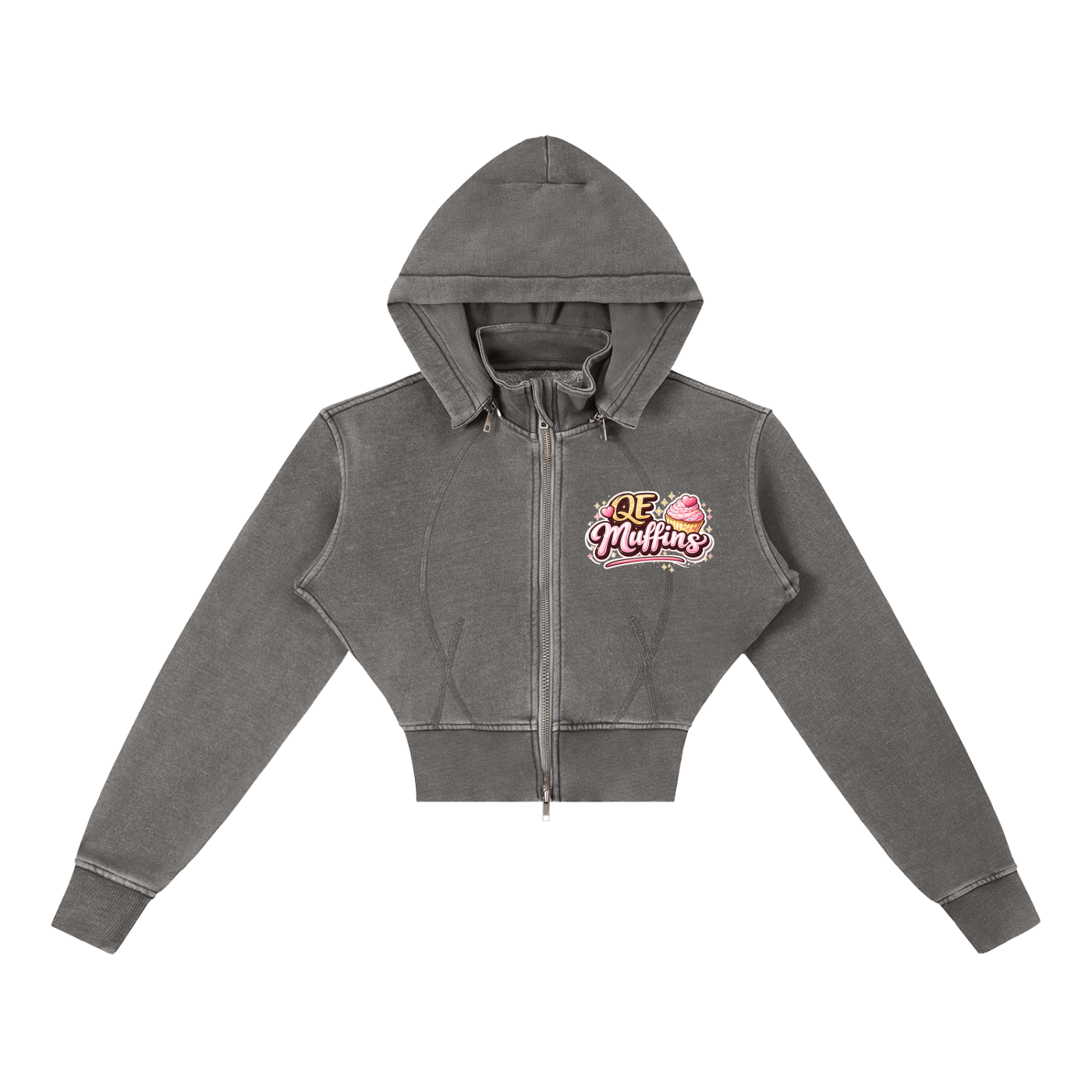 QE Muffins Vintage Washed Cropped Fleece Hoodie
