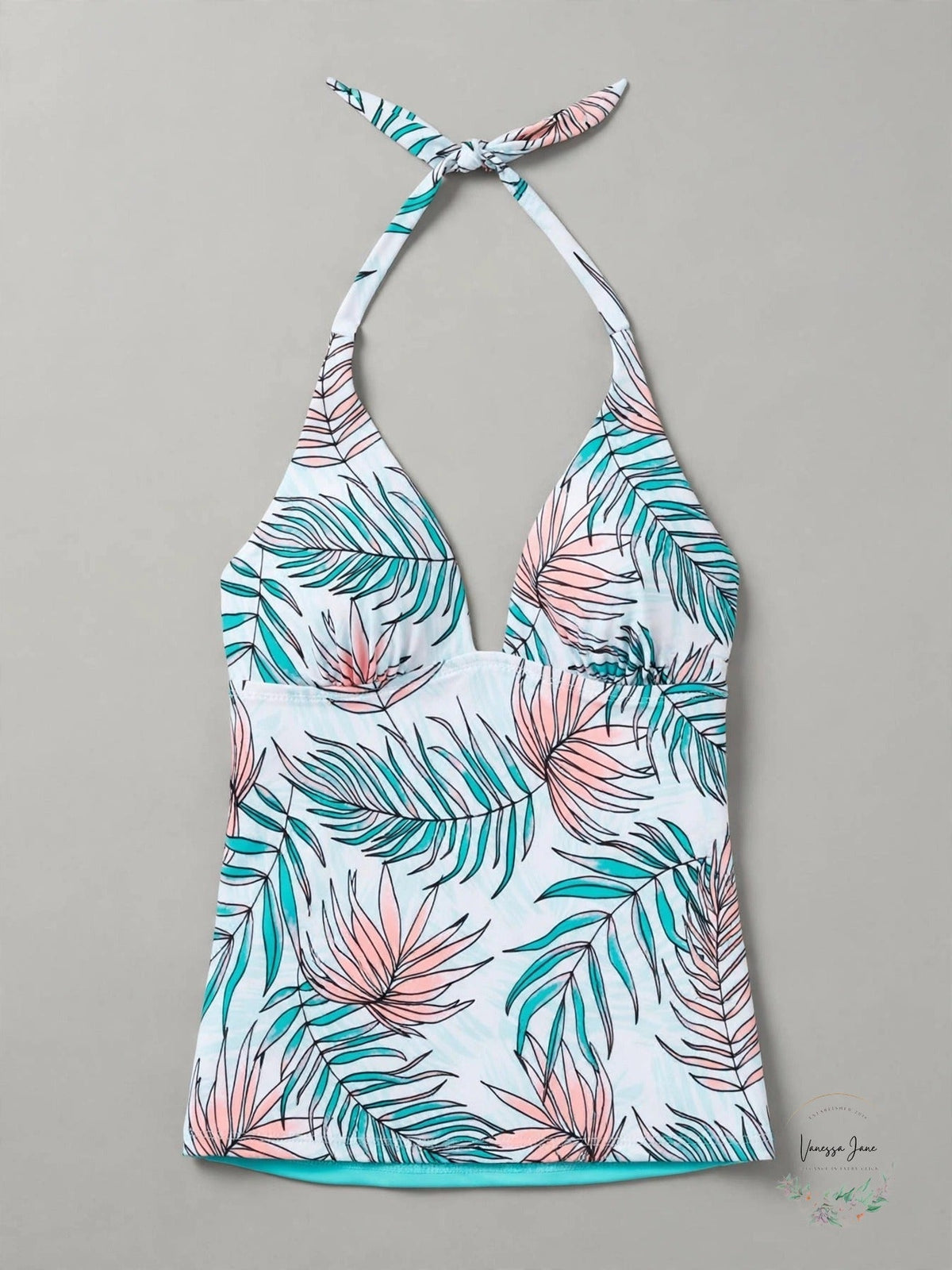 Salt + Cove Womens Printed Removable Cups V Neck Tie Halter Tankini