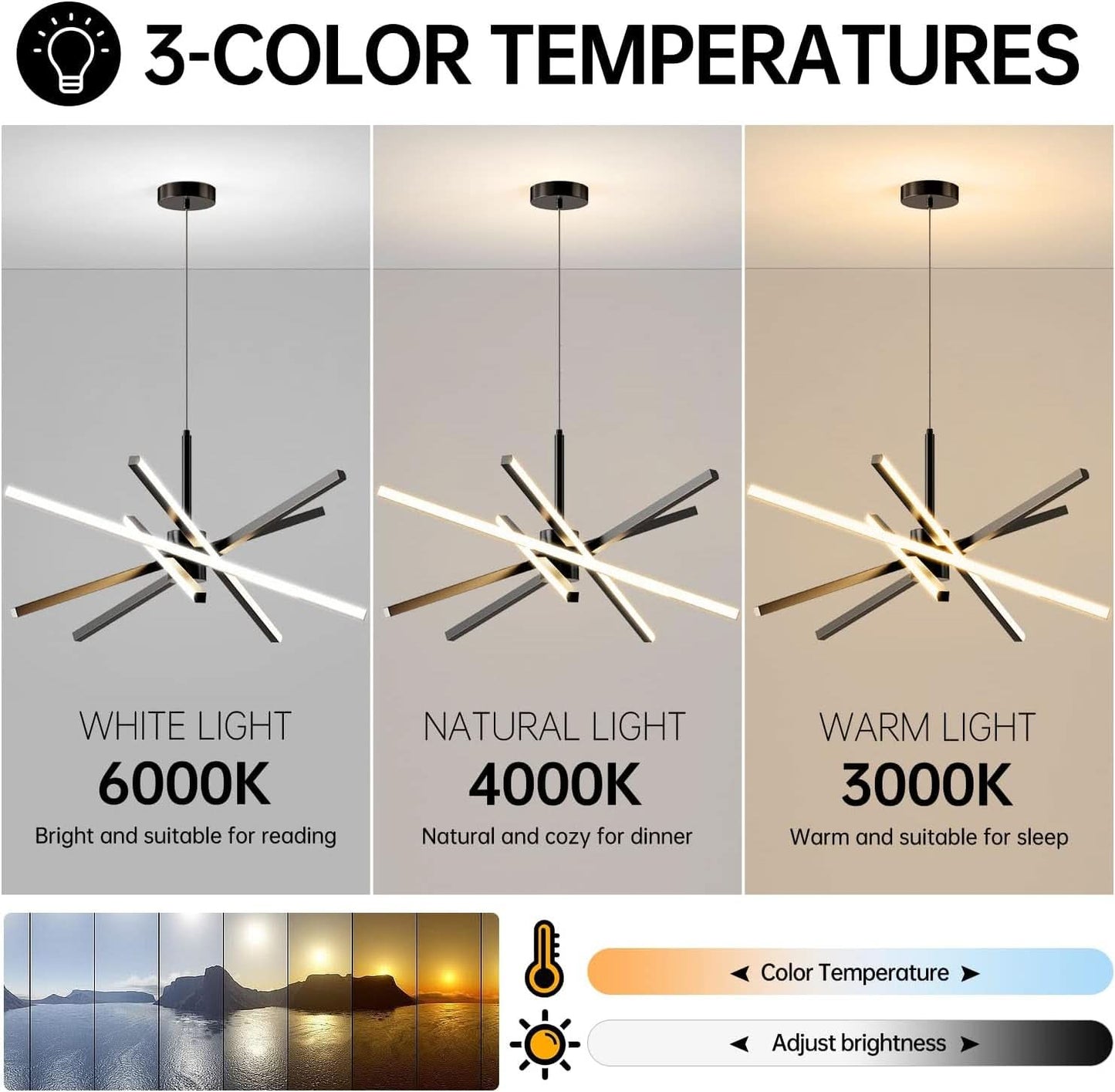Black 31.5 Inch Modern Sputnik LED Chandelier Lighting