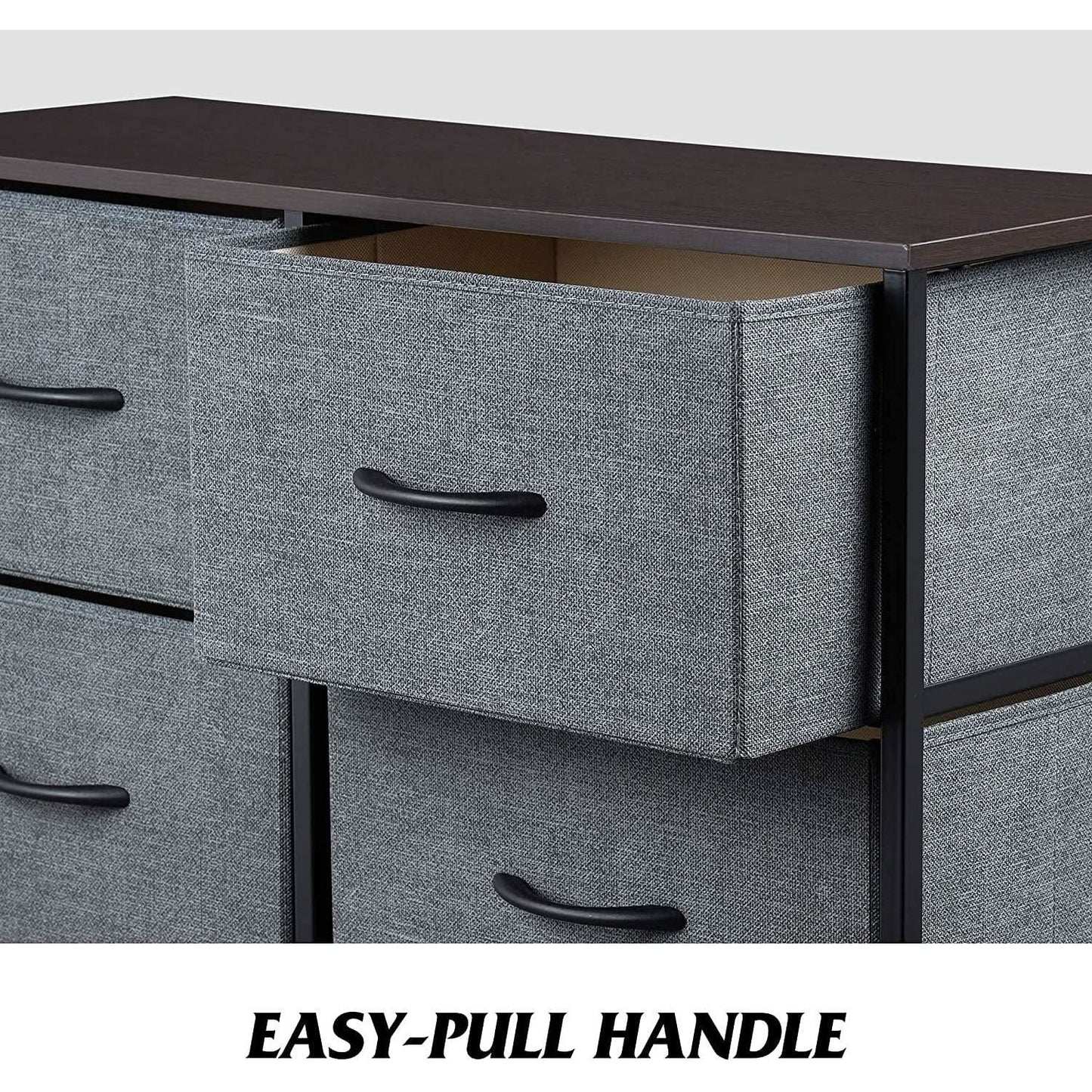 Six Drawer Dark Grey Fabric Dresser For Bedroom Storage