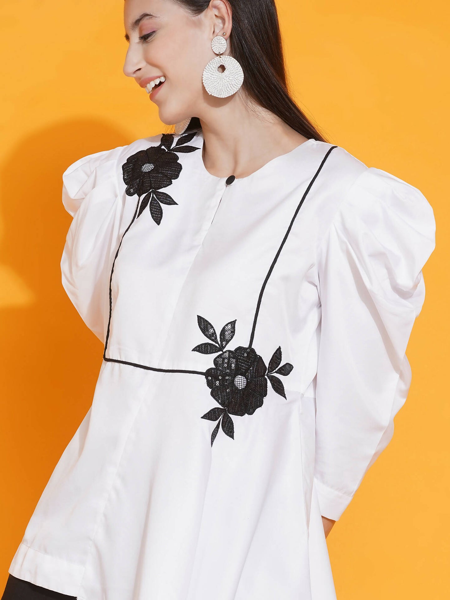 Women Republic White Shirt With Sequence Embroidery And Bellbotton Pants