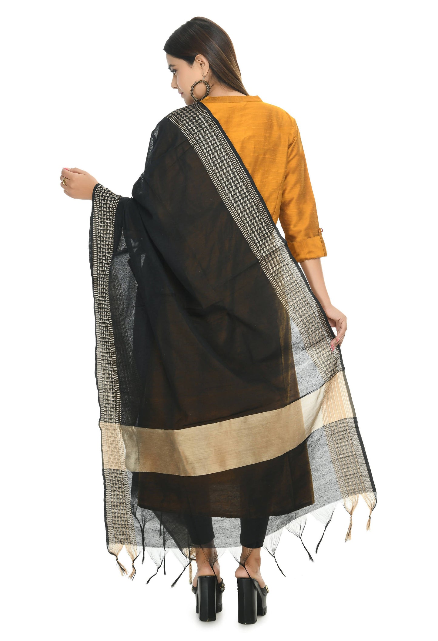 Mominos Fashion Moeza Women's Handloom Cotton Black Dupatta