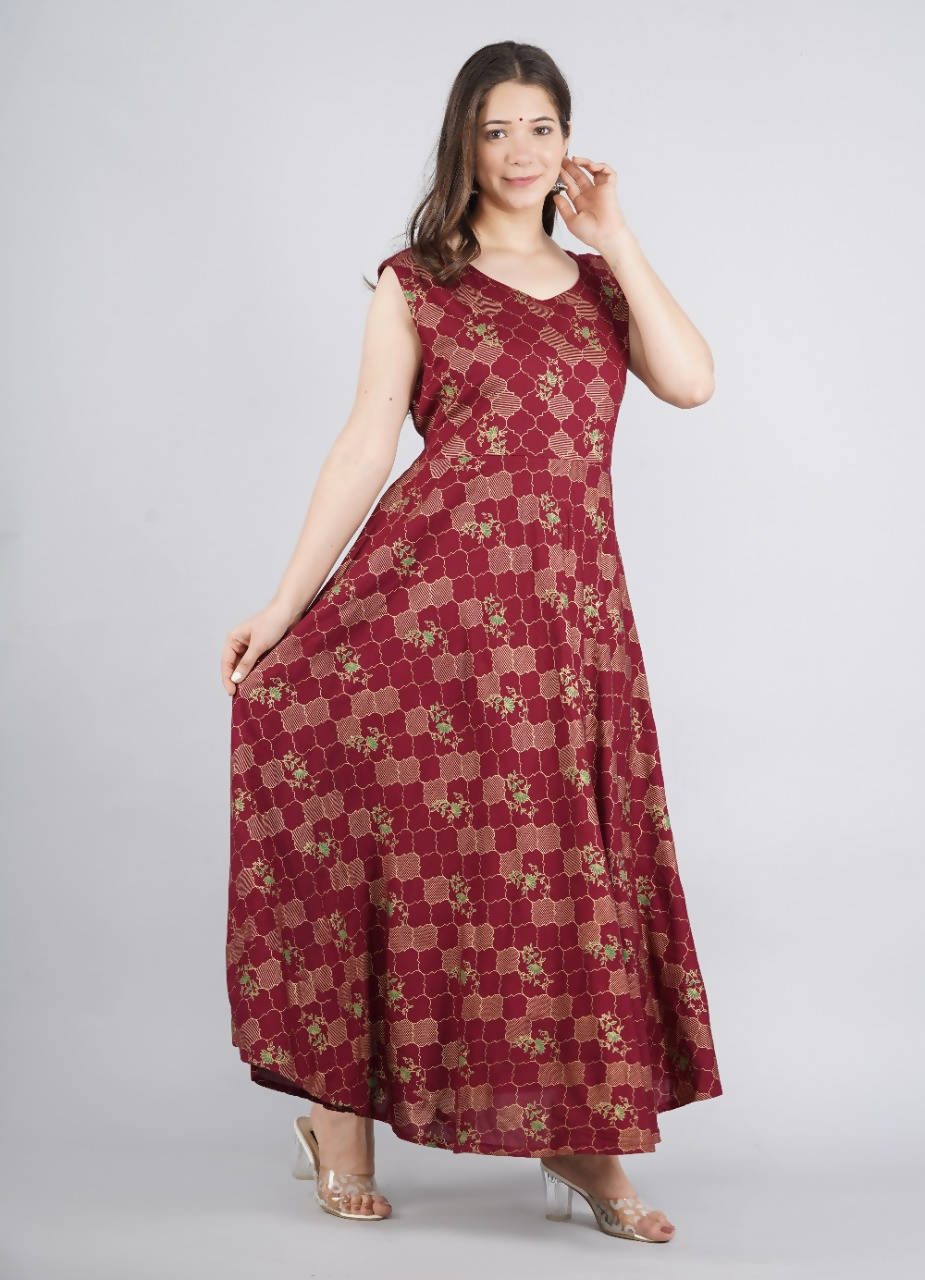 Vamika Wine Red Rayon Gold Printed Party Wear/Casual Wear Kurti