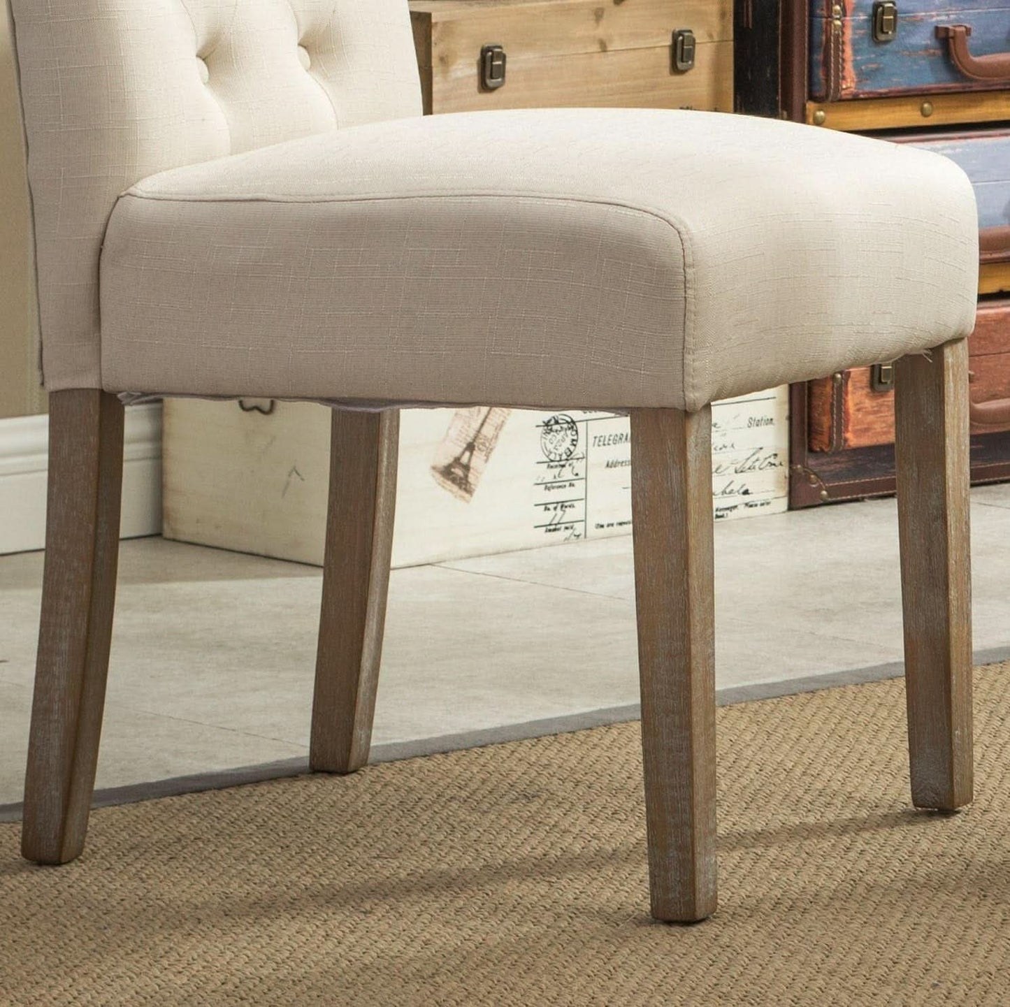 Tan Solid Wood Tufted Parsons Dining Chair Set Of 2