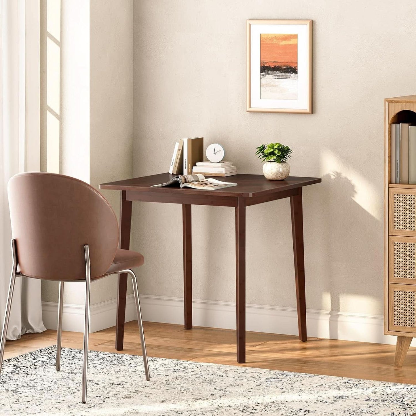 Brown Bamboo Square Dining Table 27.6 Inch For Small Spaces Easy Assembly
