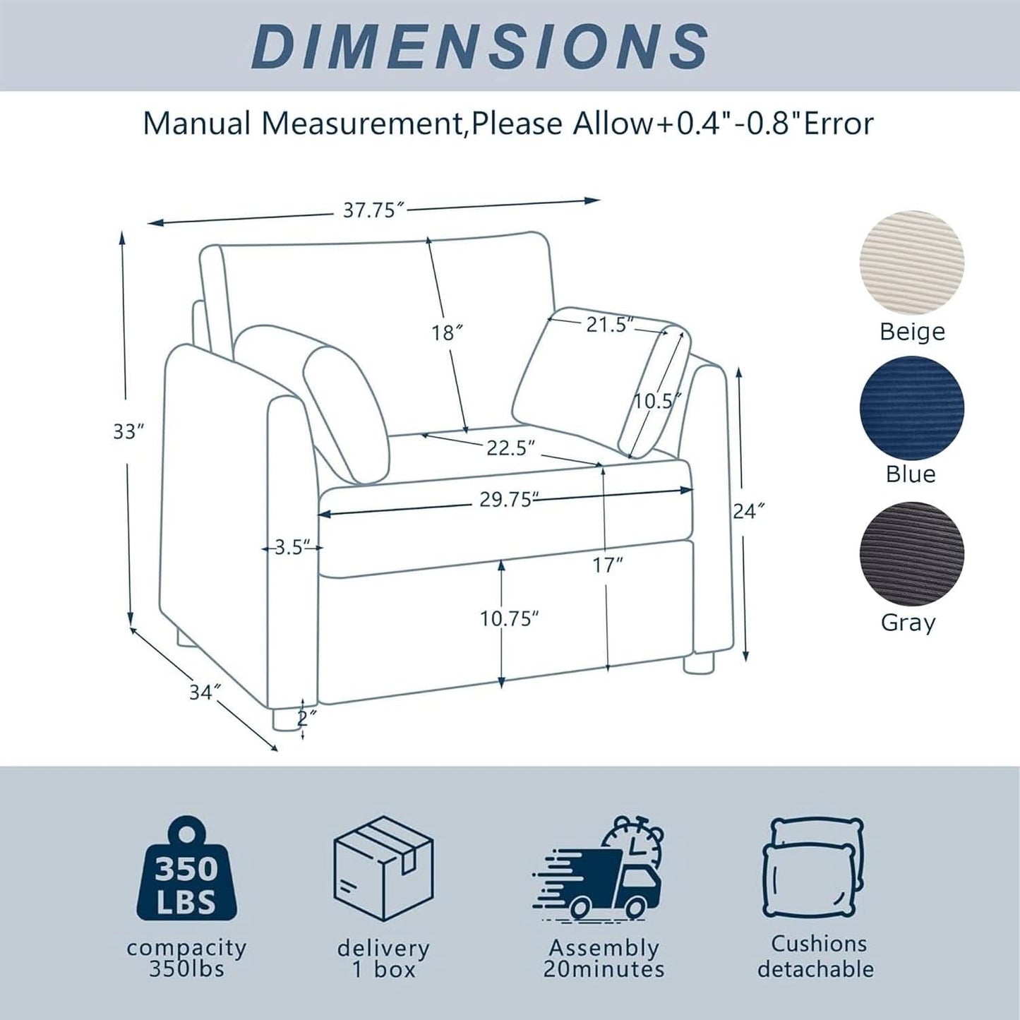 Beige 38 Inch Modern Upholstered Accent Reading Armchair