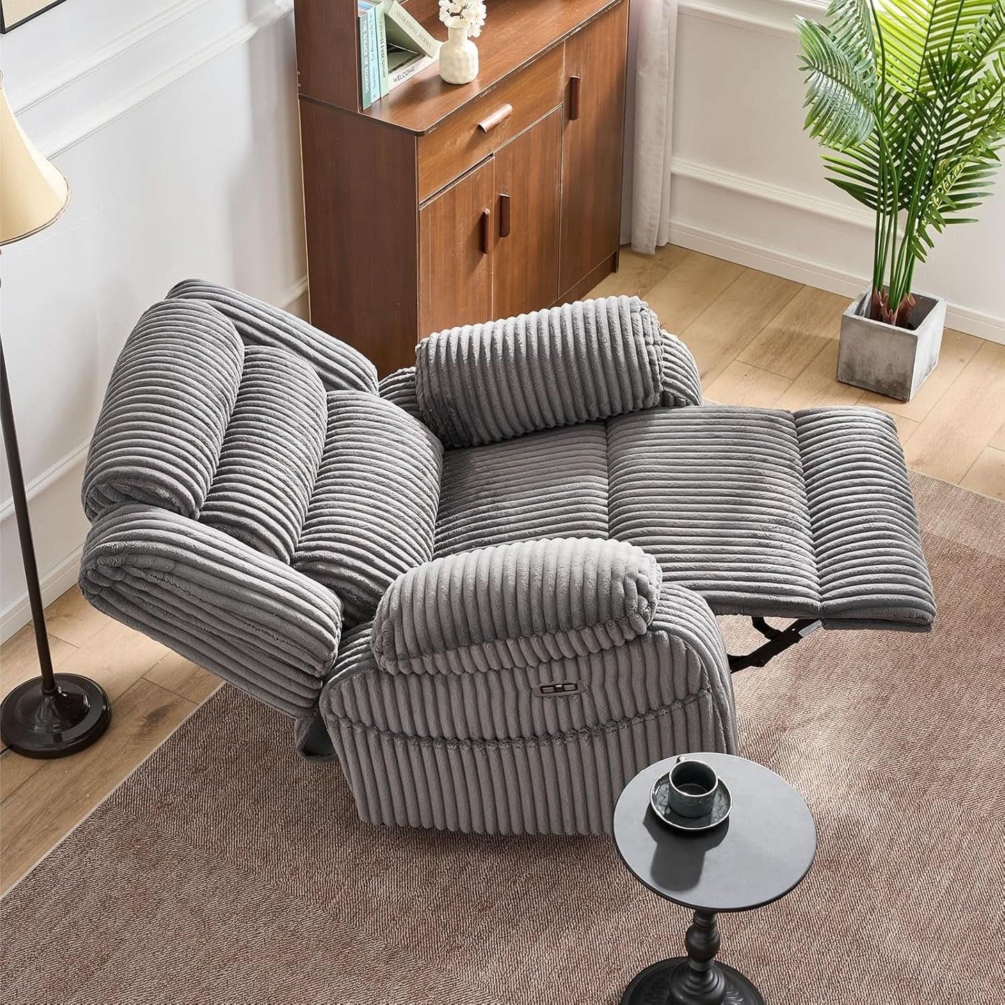Grey Heated Massage Power Recliner With USB Port Charging