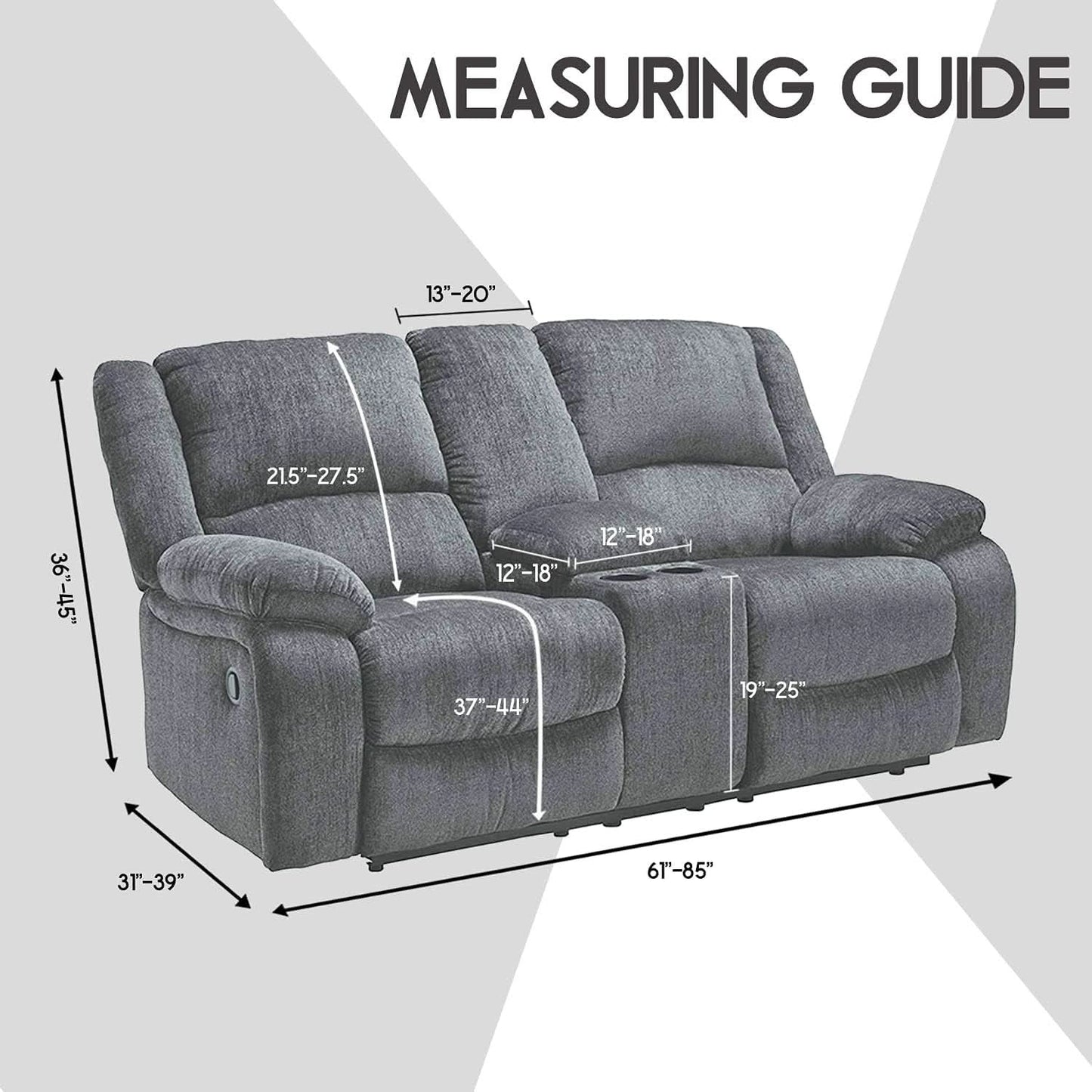 Dark Grey Velvet 8 Piece Reclining Loveseat Slipcover