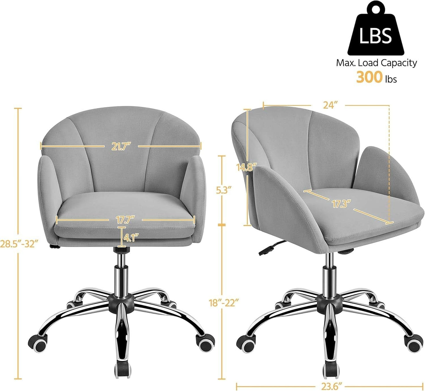 Velvet Desk Chair Armrests Light Gray Modern Office Chair