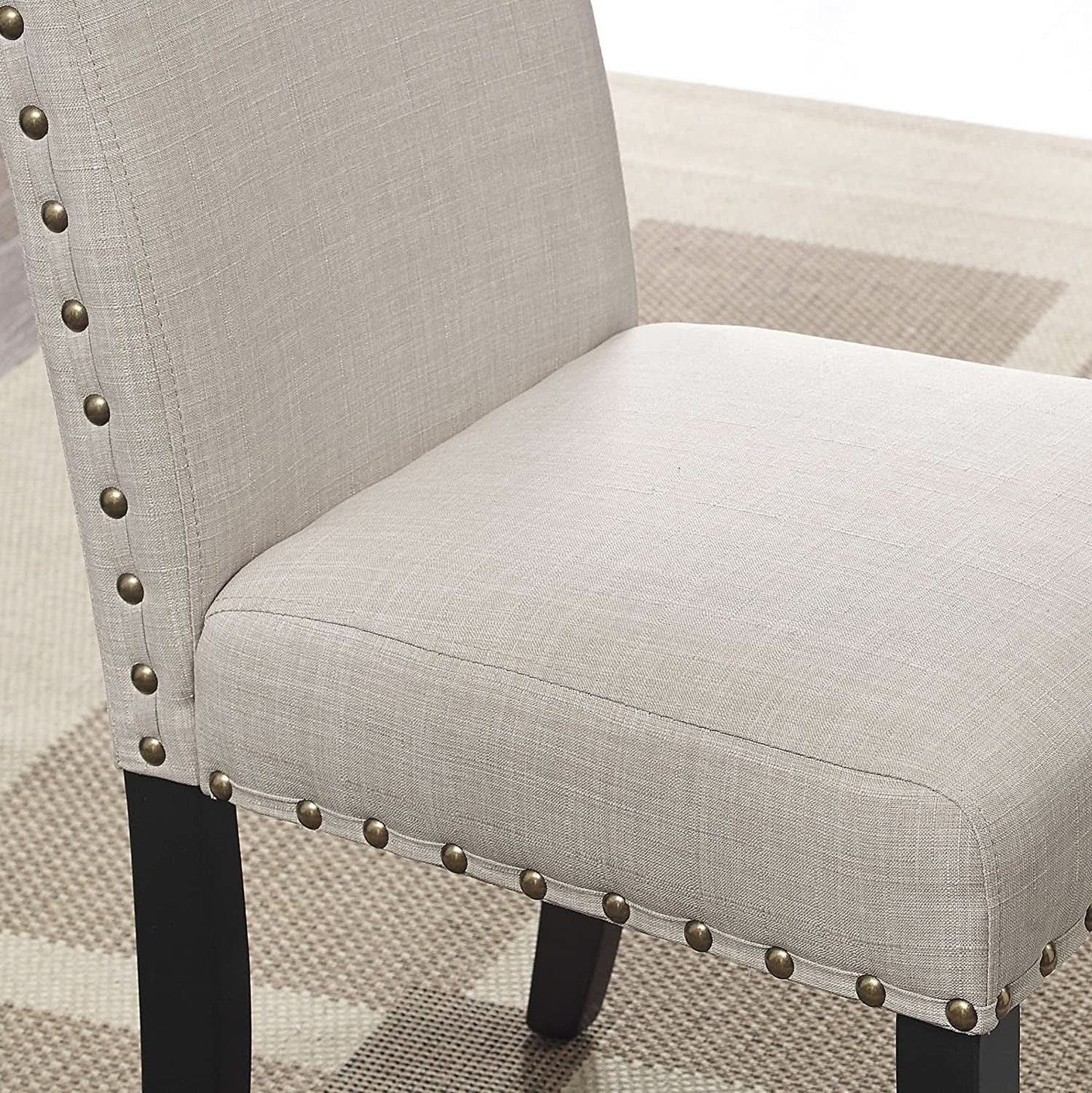 Tan Fabric Dining Chairs With Nailhead Trim Set Of 2