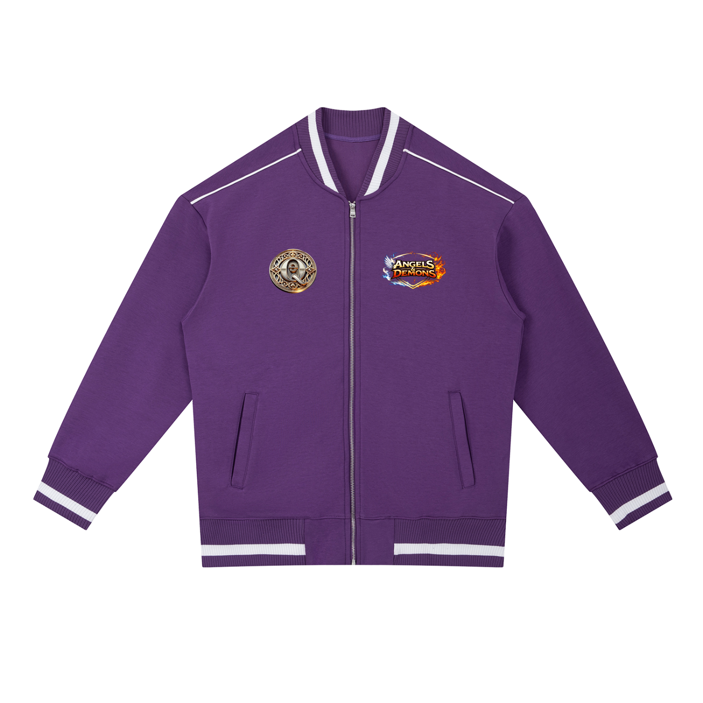 QE Angels & Demons Contrast Piping Zip Bomber Jacket
