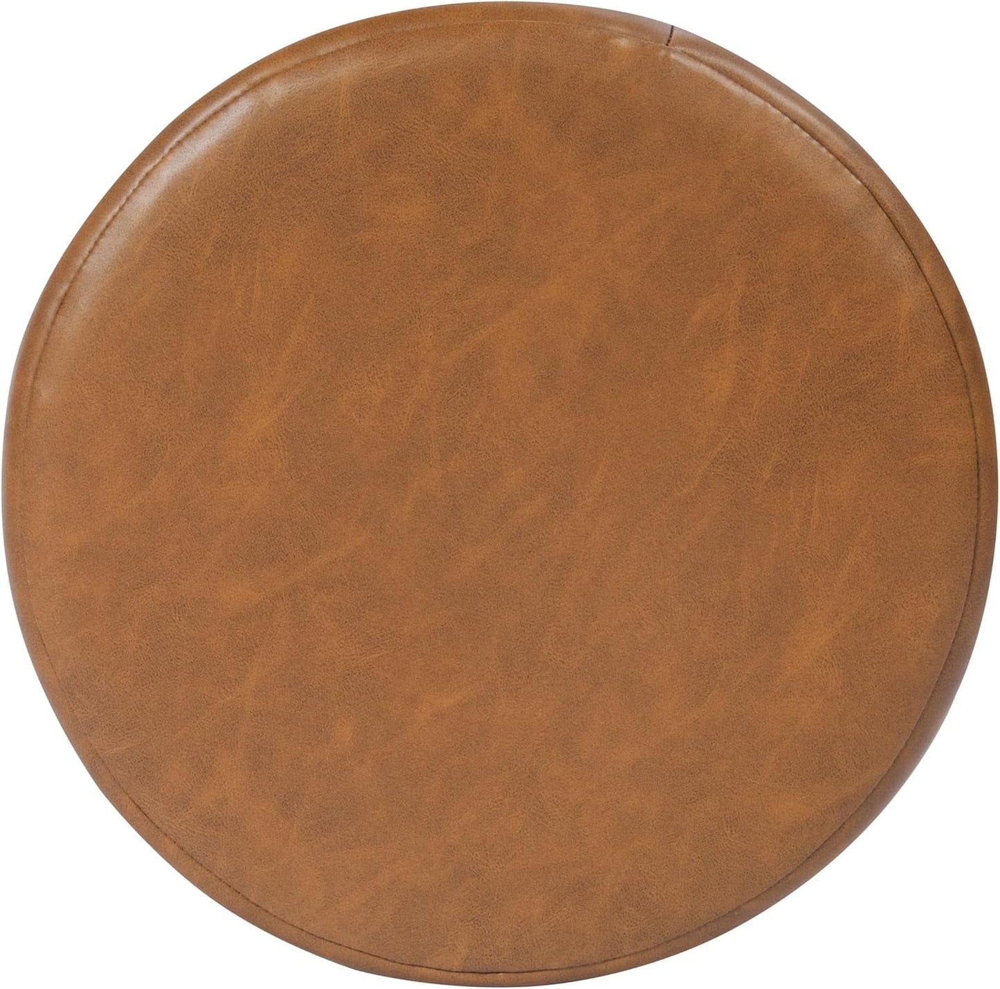 Round Upholstered Faux Leather Ottoman Footrest Camel