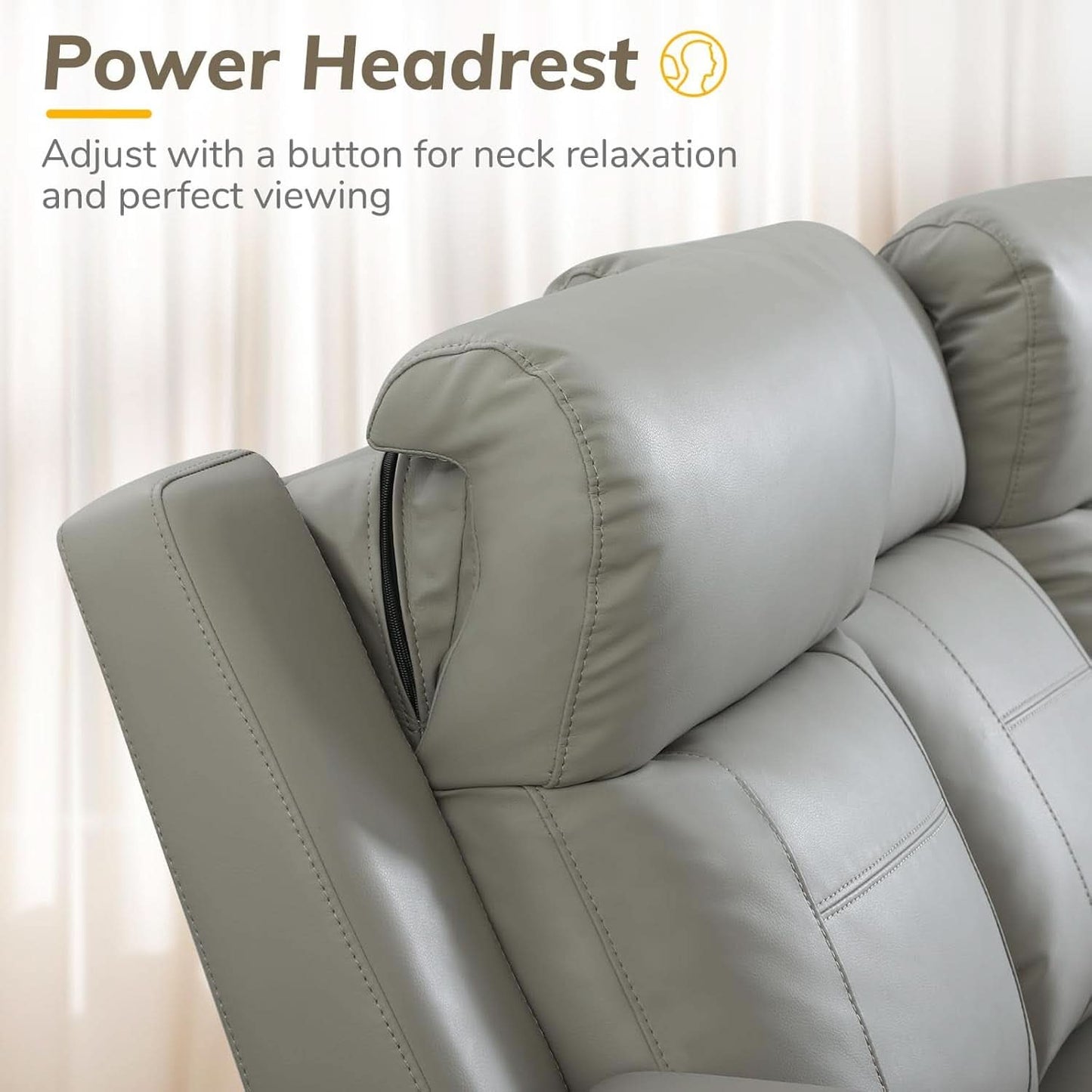 Power Recliner Sofa With Adjustable Headrest USB Charging