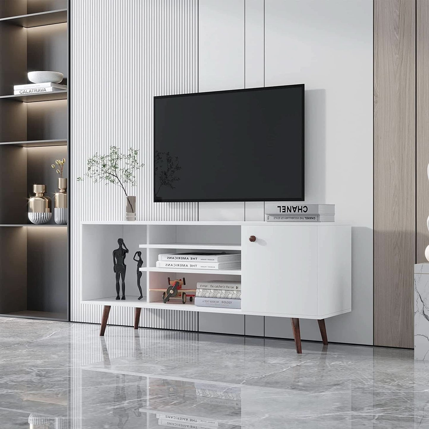 Farmhouse TV Stand for 65 Inch TVs With Storage Cabinet
