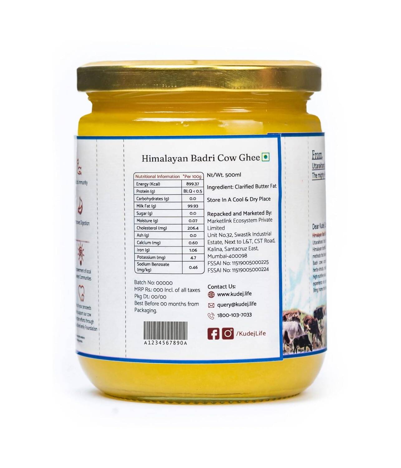 Kudej Himalayan Badri Cow A2 Ghee | Natural and Organic Ghee | Desi Cow Ghee