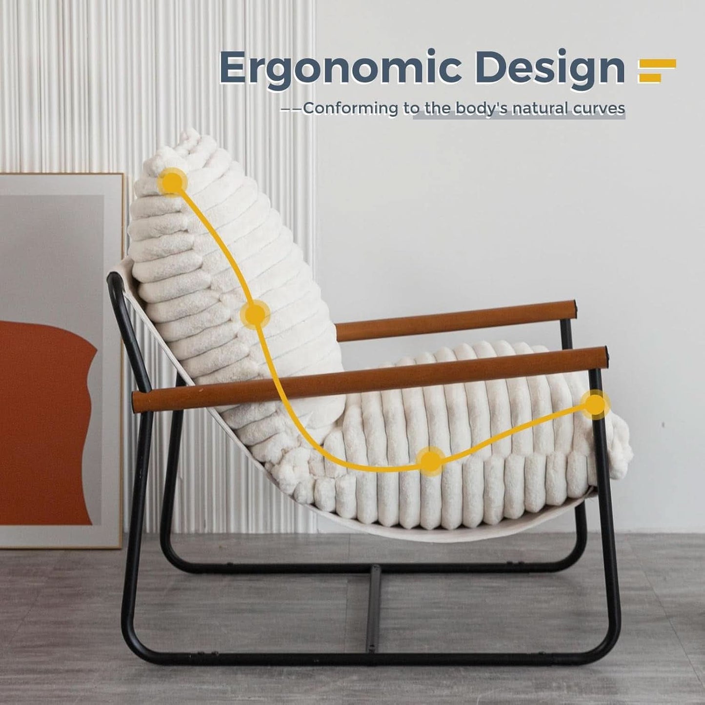 Boucle Sherpa Arm Chair Steel Frame Mid Century Modern
