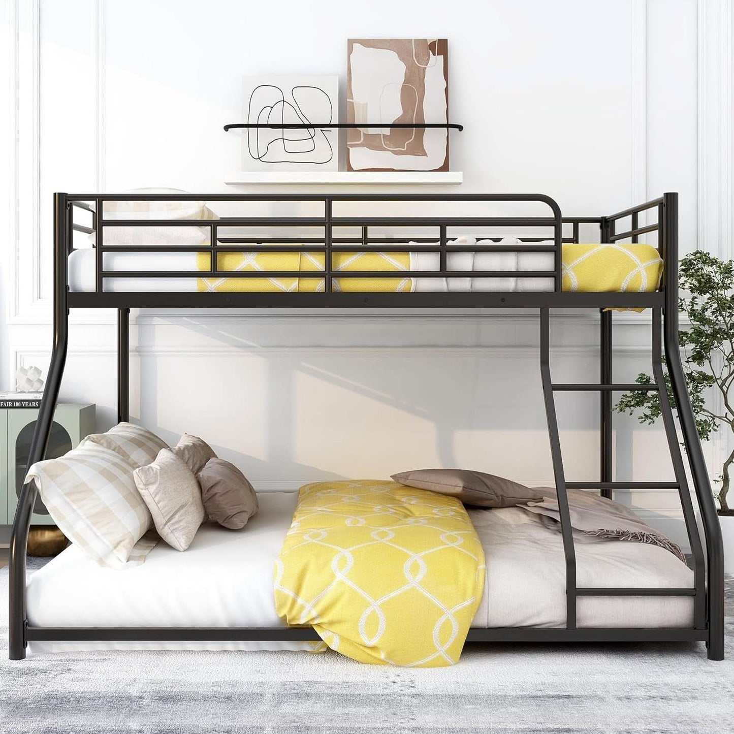 Heavy Duty Twin Over Queen Metal Bunk Bed In Black