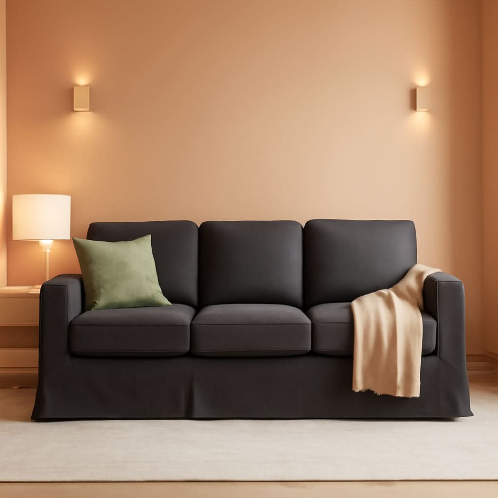 89 Inch Slipcovered Linen Grey Sofa 3 Seater Couch