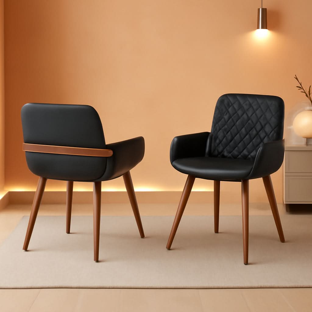 Mid Century Modern Faux Leather Dining Chairs Set 2 Black