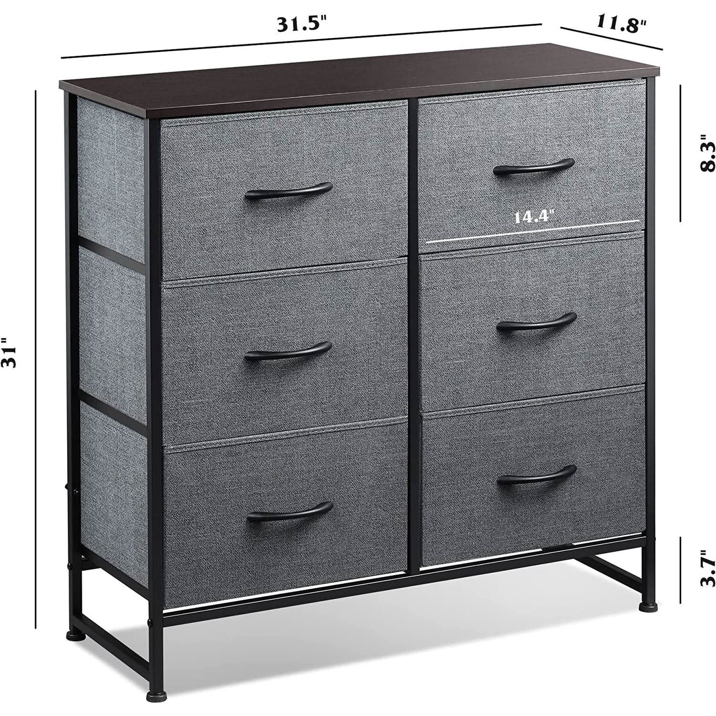 Six Drawer Dark Grey Fabric Dresser For Bedroom Storage