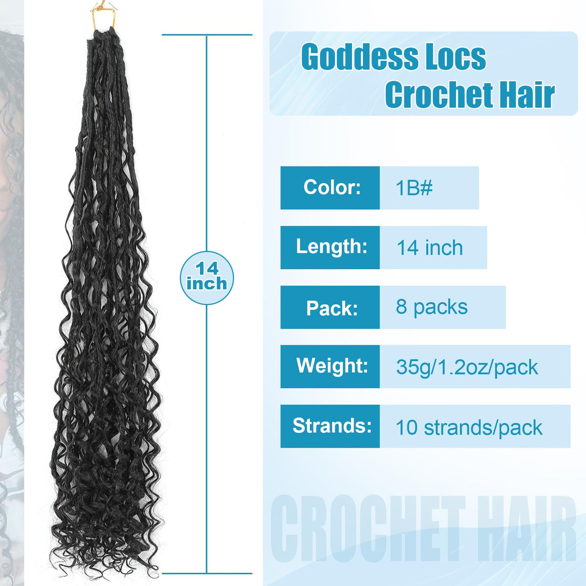 IIFLYDSFA 14-Inch Boho Goddess Faux Locs Crochet Hair, 8 Packs, 1B