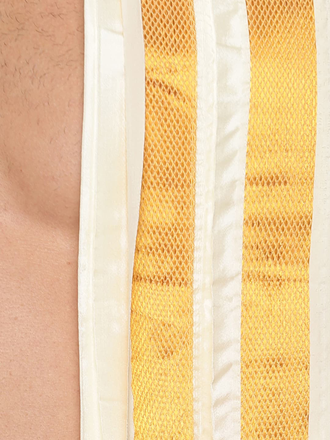 Sethukrishna Men Cream and Gold-Toned Solid Dhoti With Angavastram