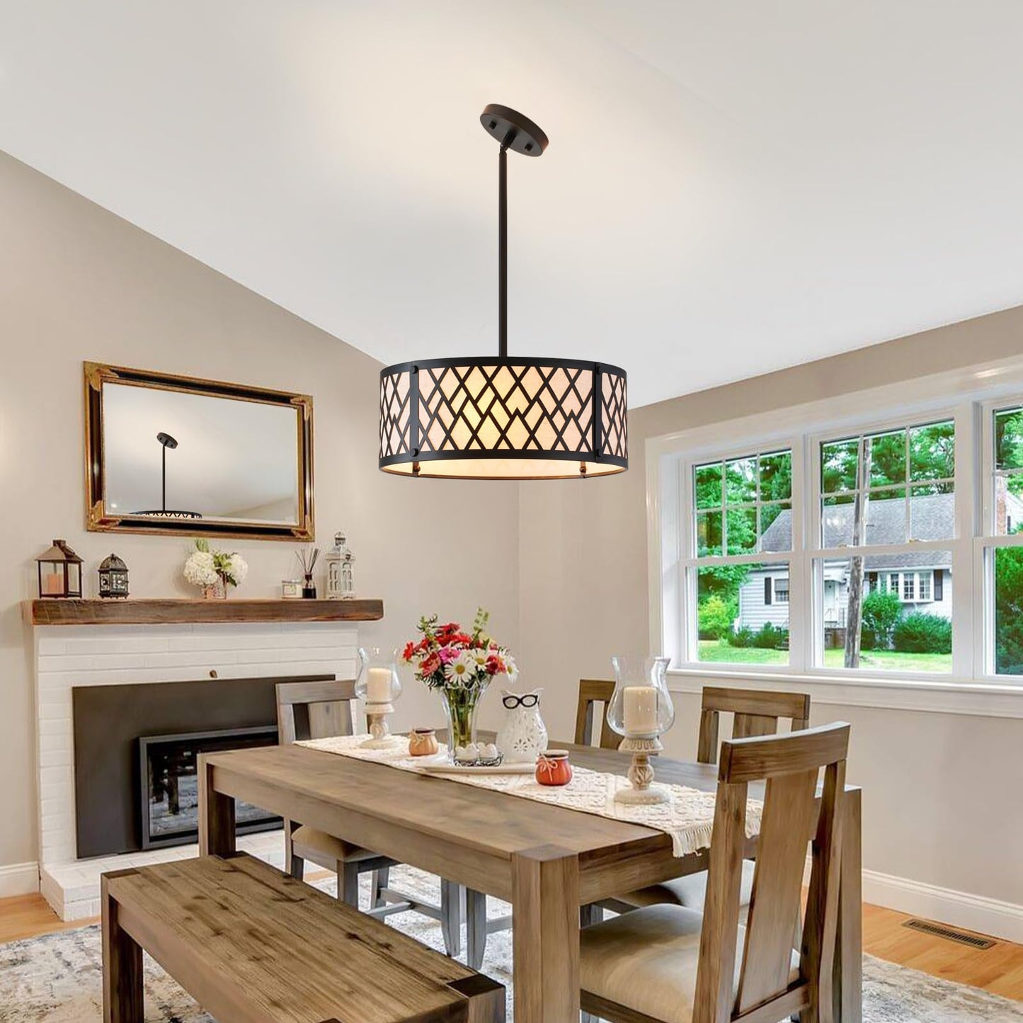 SGLfarmty 15.7in Black Drum Chandelier 3 Light Ceiling Fixture Farmhouse Pendant