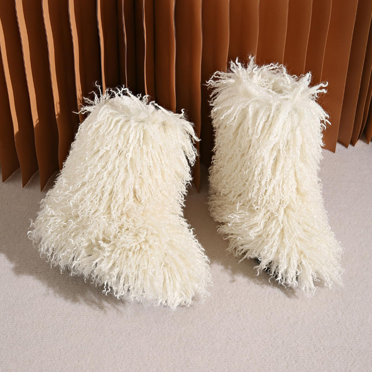 YXCFEWD Women's Faux Mongolian Fur Winter Boots, Size 12