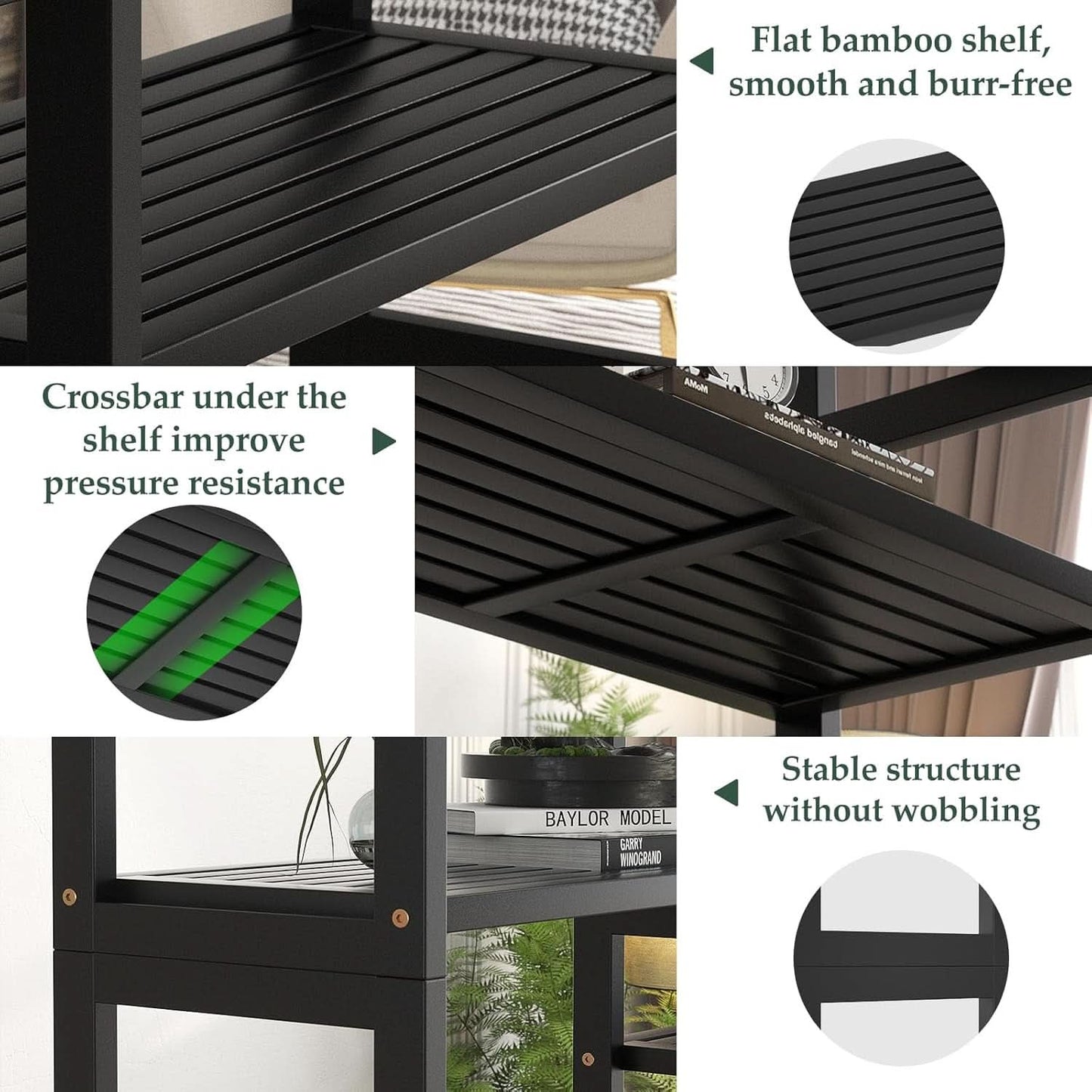 Double Wide Black Bookshelf Freestanding 6 Feet Tall
