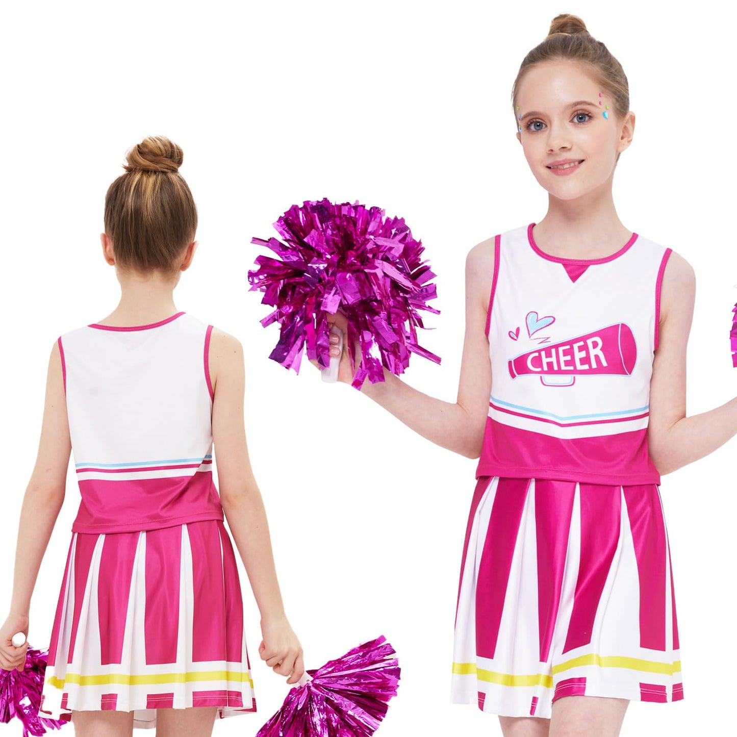 PARTTELY Girls Cheerleader Outfit Uniform Hot Pink Size 6-7T