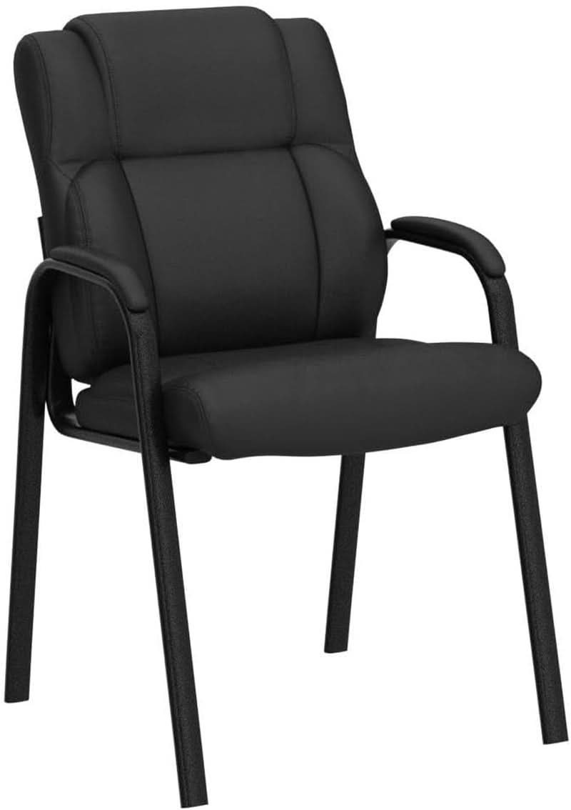 Black Leather Guest Chair 2 Pack With Padded Armrests
