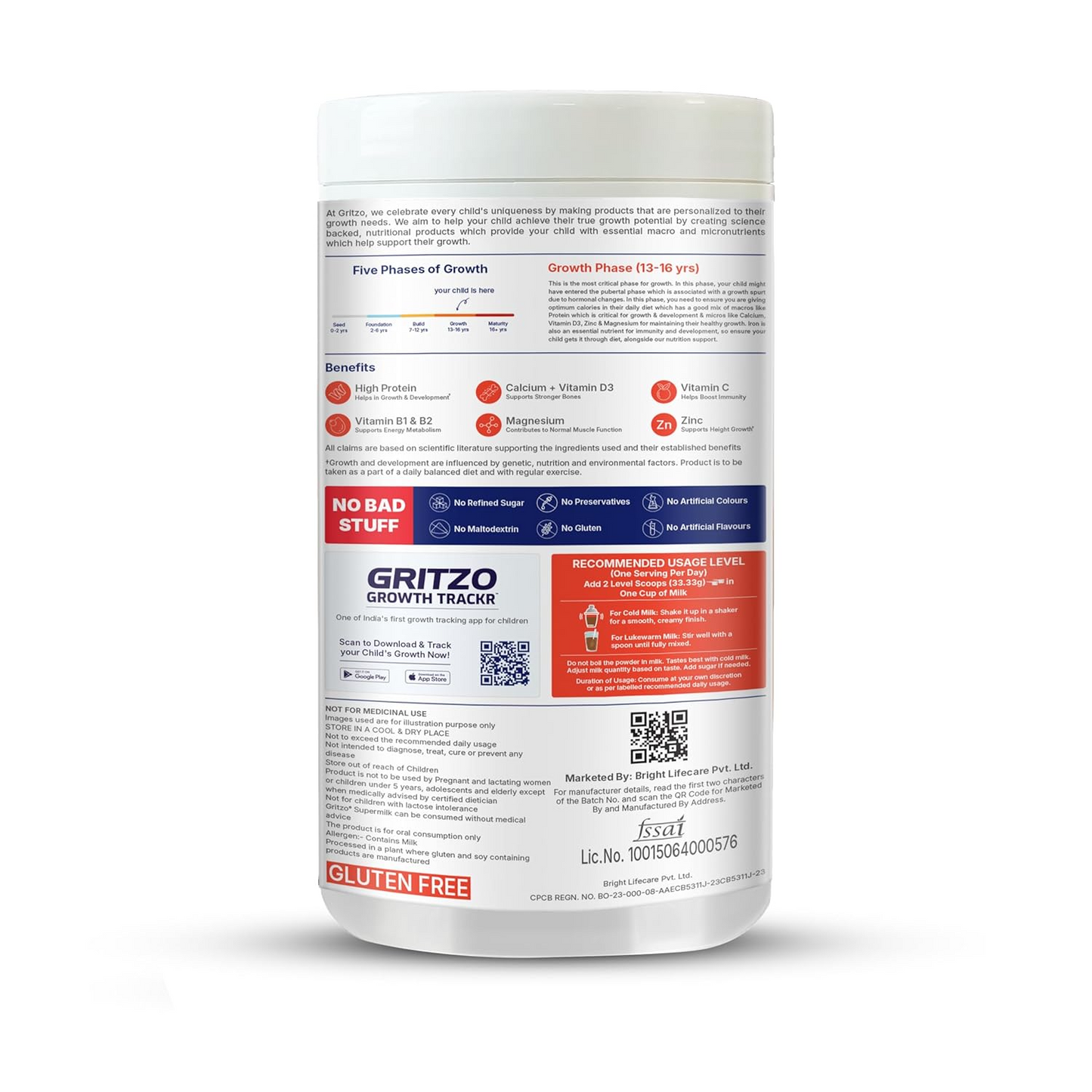 Gritzo Supermilk Overall Growth Powder 13+Y (Teen Athletes), Health Drink For Boys