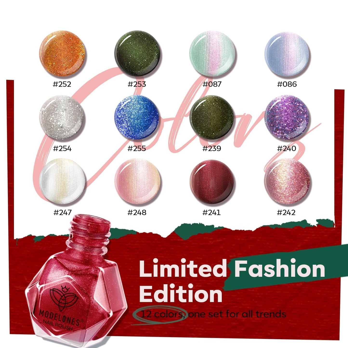 modelones Nail Polish Set 12 Colors Winter Sparkle Glitter Red Green Gold