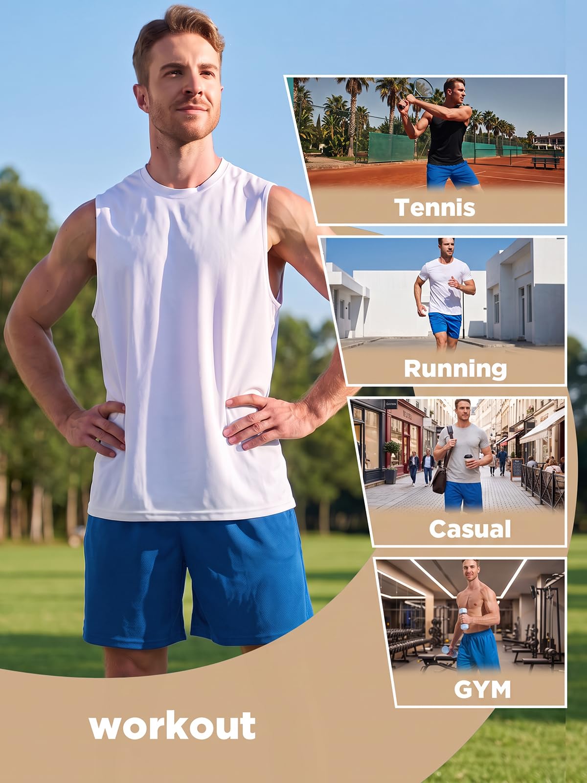 Cimic 5 Pack Mens Athletic Shorts Quick Dry Gym Running Workout Basketball Shorts for Men with Zippered Pockets D3010 Blue 2XL