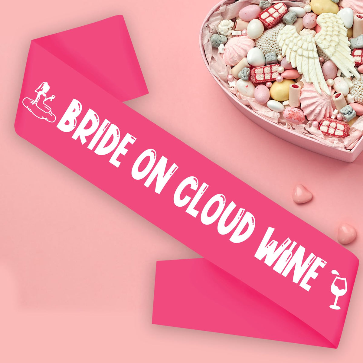 Bride on Cloud Wine Sash, Hot Pink Bride to Be Sash Bachelorette for Bridal Shower Wine Theme Bachelorette Party Wedding Hen Party Decorations Engagement Gifts Jokes and Favors(Hot Pink + White)