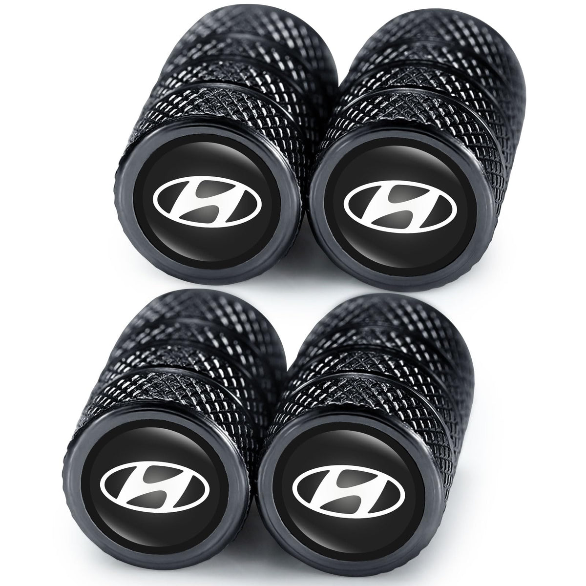 Hyundai Logo Tire Valve Stem Caps, Black, Set of 4