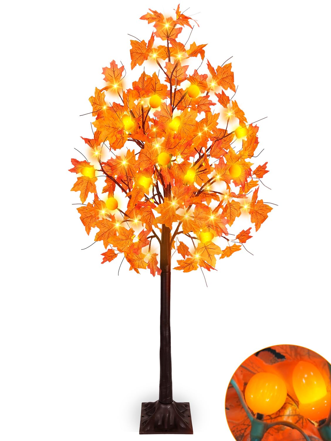 Ciyvotom 4 FT Fall Tree with 63 LED Warm Lights, 3D Pumpkins, Remote, Timer