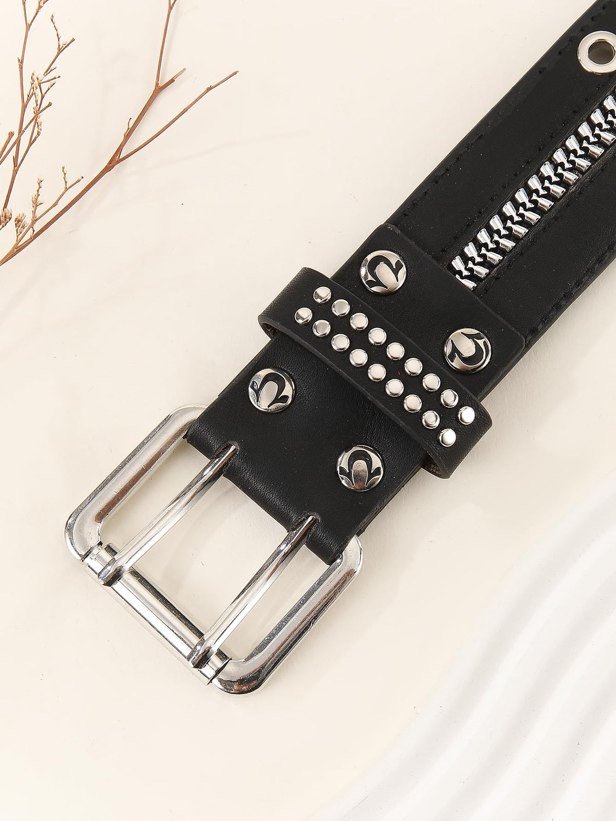 RoseSeek Women's Vintage Zip Rivet Studded Belts PU Leather Western Punk Waist Belts for Jeans 70