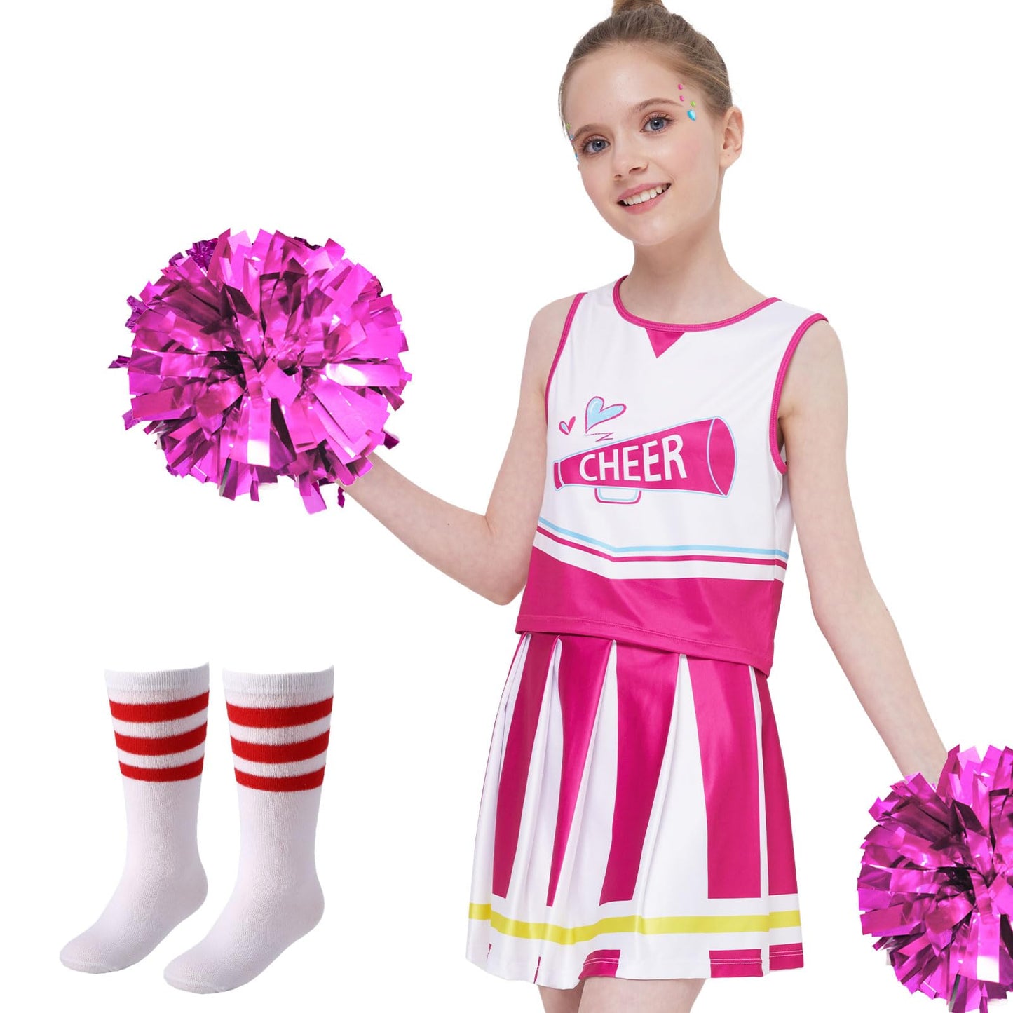 PARTTELY Girls Cheerleader Outfit Uniform Hot Pink Size 6-7T