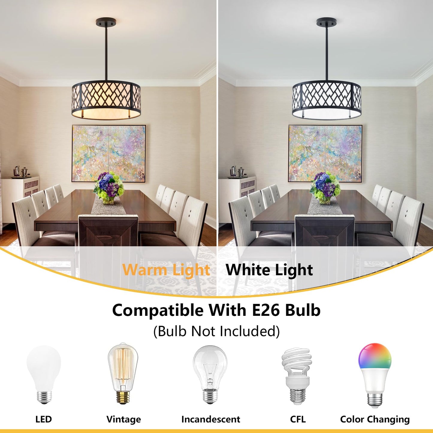 SGLfarmty 15.7in Black Drum Chandelier 3 Light Ceiling Fixture Farmhouse Pendant
