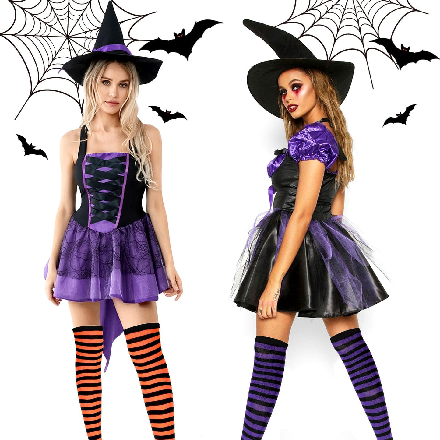 Tweruna 3 Pair Women's Knee High Striped Socks Orange Black Purple
