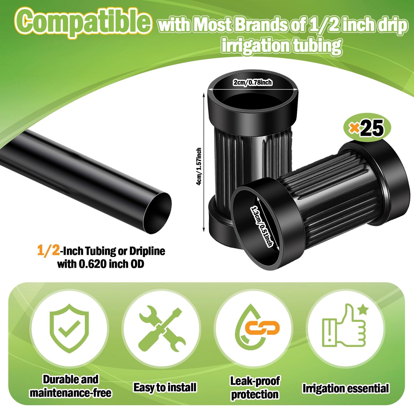 Pangda 25 Pack 1/2" PVC Compression Coupling Drip Irrigation Black