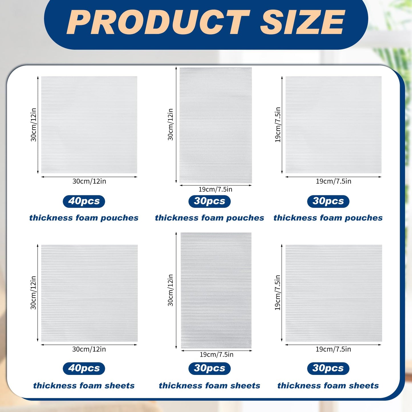 Berlune 200pcs Foam Sheets Packing Cushioning Supplies 7.5x7.5,7.5x12,12x12