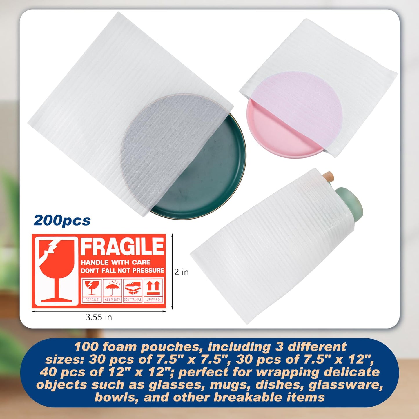 Berlune 200pcs Foam Sheets Packing Cushioning Supplies 7.5x7.5,7.5x12,12x12