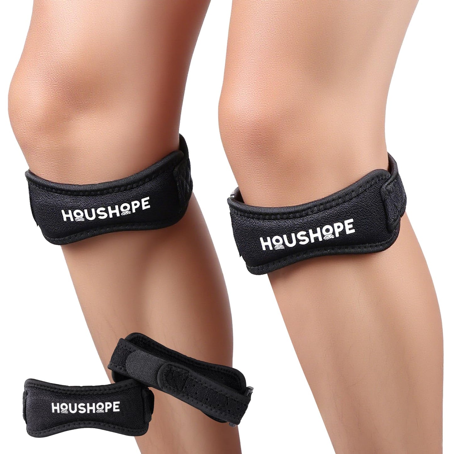 HOUSHOPE Patella Tendon Knee Strap 2Pack Adjustable Stabilizer Band One Size
