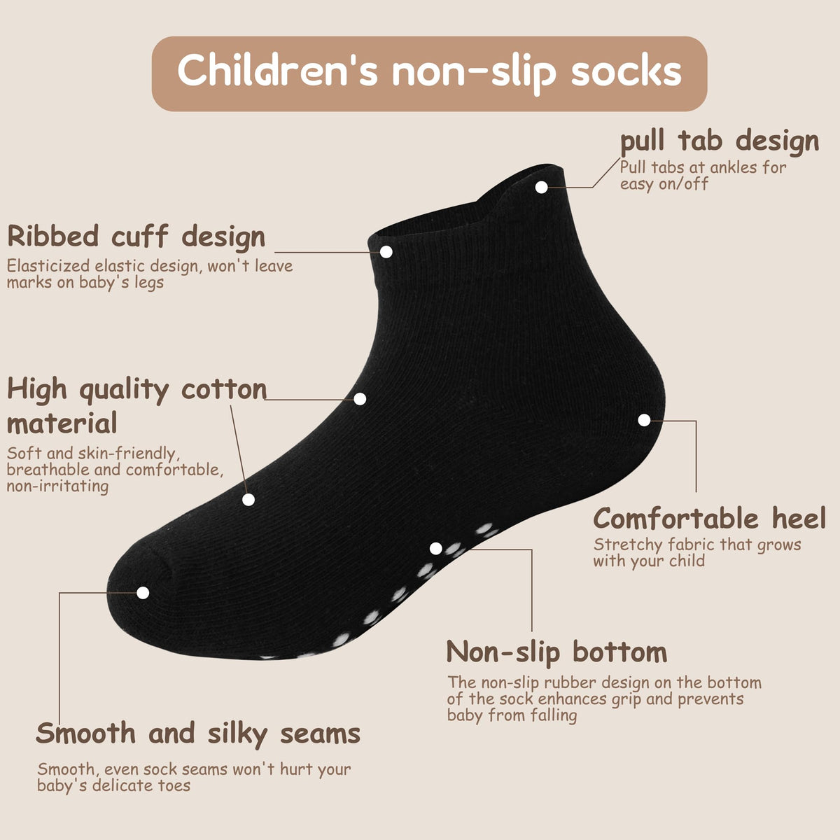 jealkip 12 Pairs Baby and Toddler Socks,Soft Cotton Non-Slip Ankle Socks for New Born,Boys and Girls,8-10 Years,(Red/Dark Purple/Sapphire Blue/DarkGreen/Orange/Yellow)