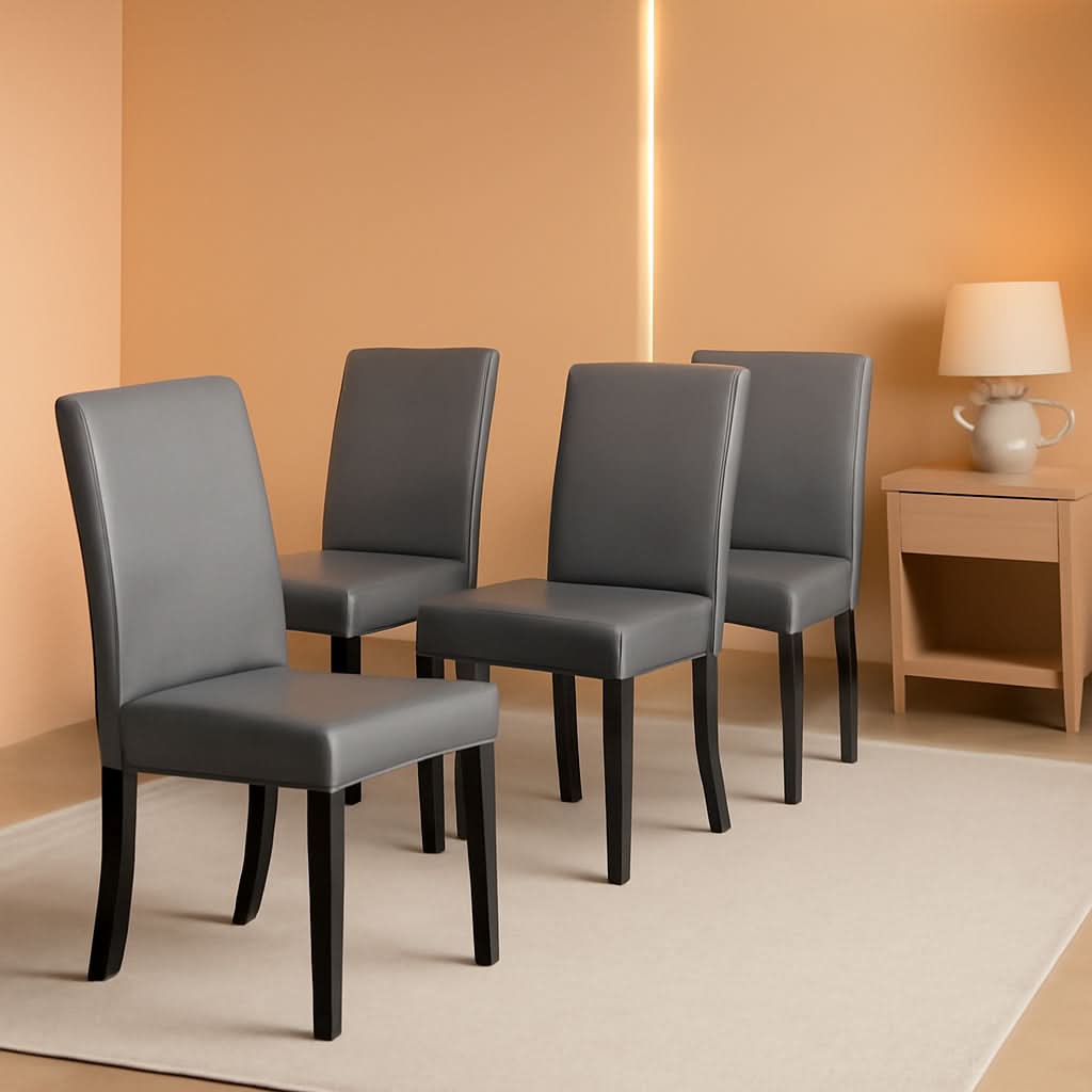 Gray Faux Leather Dining Chairs Set Of 4 With Waterproof Surface