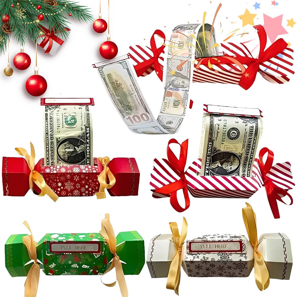 4PCS Christmas Surprise Money Pull Pouch for Cash Gift Candy Shape Money Holder Gift Box for Kids Adults Transparent Bags Christmas Party